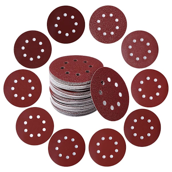 100 kpl 125 mm 8 reikää hiomalevyt hiekkapaperi hiomakone pyöreä hiekkapaperi