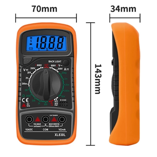 Multifunksjonelt digitalt multimeter LCD, høykvalitets voltmeter amperemeter ohm