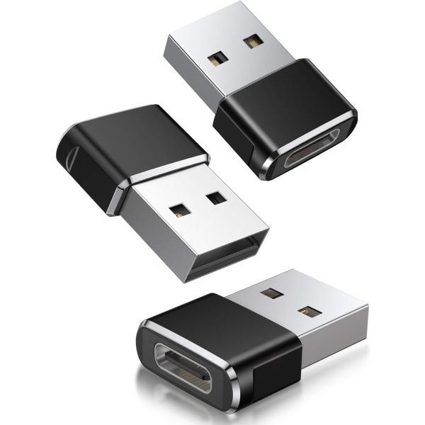 USB C-hunn til USB-hann-adapter, 3-pakning, Type C USB A-laderkonv