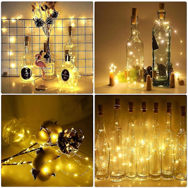 16 stk. flaske lys 20 LED 2m flaske lys varm hvid fe lys kork stemningslys vinflaske natlys til flaske DIY, fest, have, jul