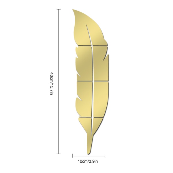 Fjäder Väggspegel (Guld Färg), 3D Akryl Fjäder Spegel Vägg S