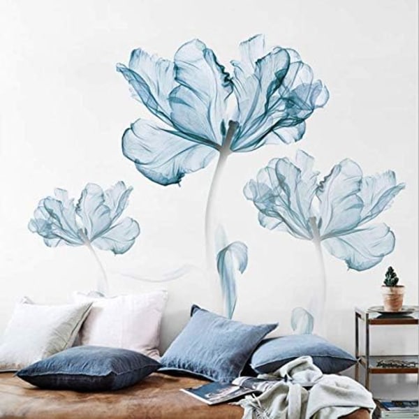 Stor Blå Lotus Blomster Vinyl Vægklistermærke Plakat Stue Seng