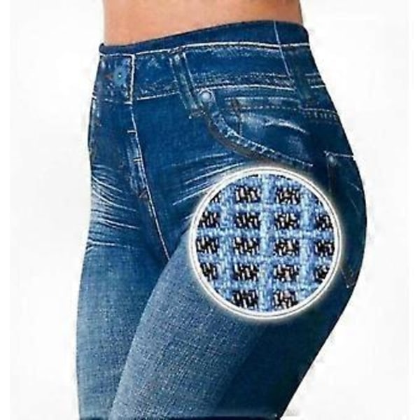 Naisten korkeavyötäröiset täyspitkät leggingsit tekonahkaisen denim-lookin tyyliin Grey 2XL