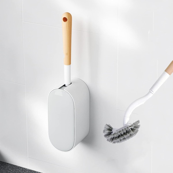 Toiletbørste og Holder med Låg Sæt, Buet Design Vinklet Toilet