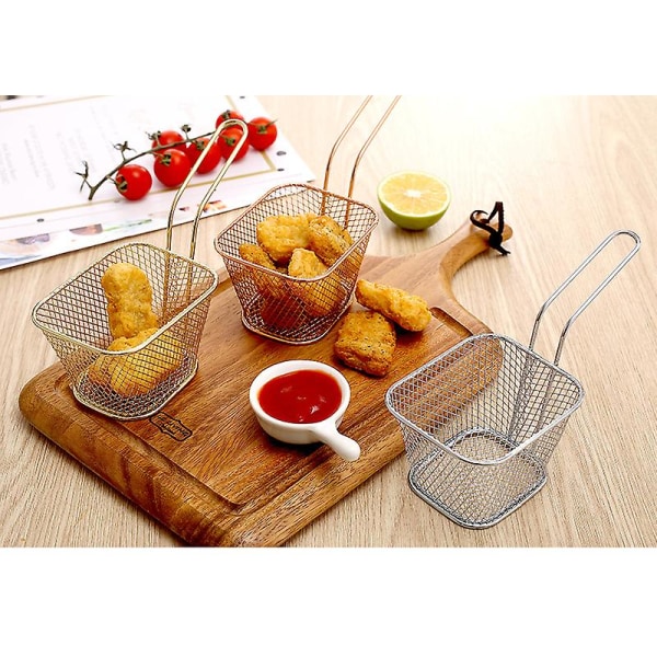 2 stk. Mini firkantede friturekurve 19*7,5*6,5cm Friturekurve til pommes frites Chipskurve Pommes frites Skrivebord Køkken Madlavningsredskab（Rose Gold）