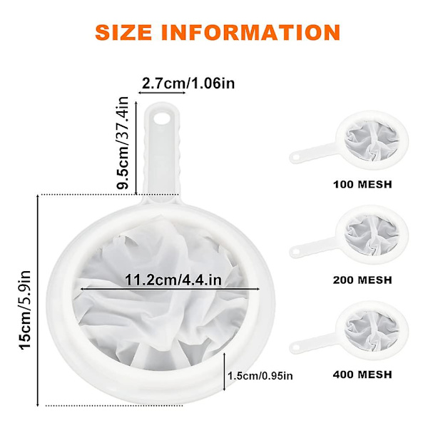 Madfilter 3 stk 100/200/400 Mesh, Køkken Ultra Fint Mesh Si, 15cm Diameter, Ultra-fint Mesh Si, Slag