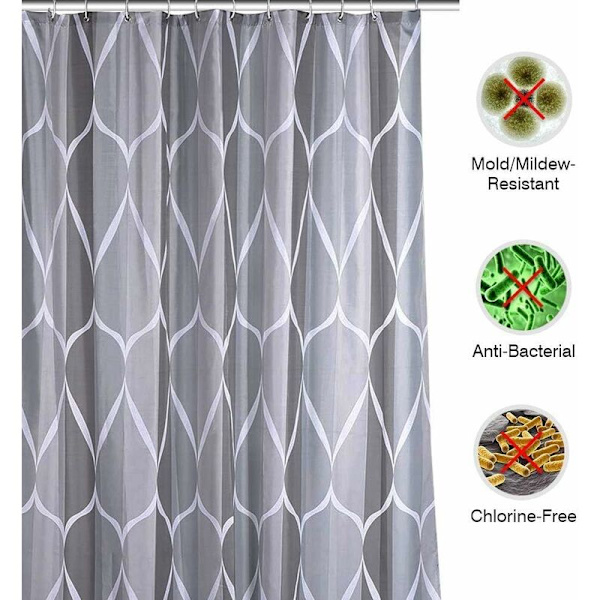 Bruseforhæng, Vandtæt Skimmelsikkert Polyester Badeforhæng til Badeværelse eller Badekar med 12 Rustfri Kroge, 180x200cm