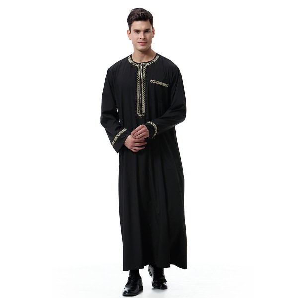 Män Muslimer Saudi Robe Dubai Tunika Lång Topp Blus, Svart（3XL）