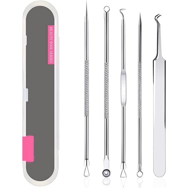5 stykker Blackhead Remover Tool,Pimple Extractor Acne Needle Blac