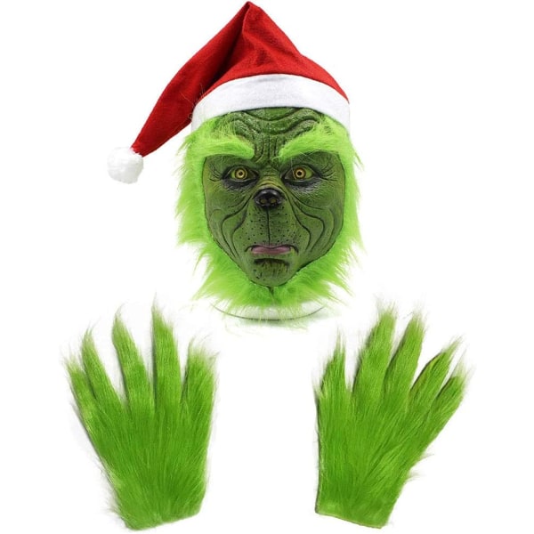 Mask med tomtehatt Julmask och handskar Kostymrekvisita Skrämmande