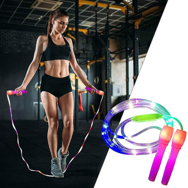 Set med 2 LED-hopprep, justerbar längd och tre ljuslägen Hopprep för barn, ljusshow, fitness