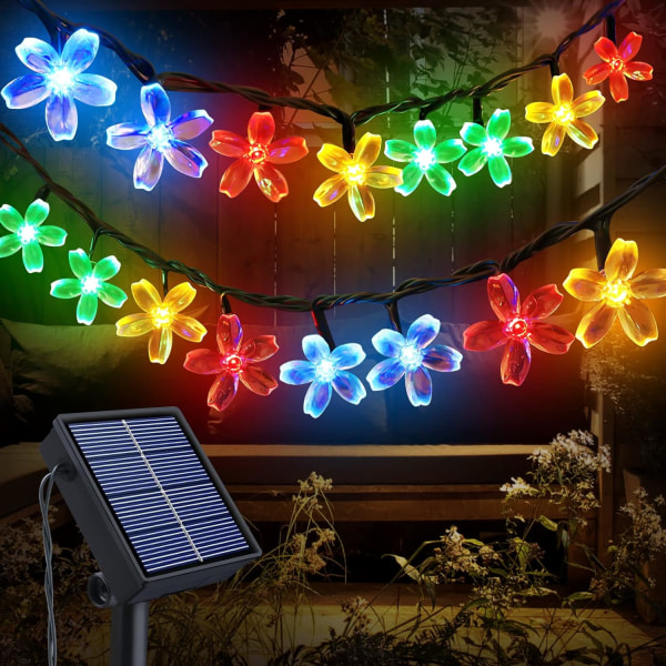 Solcelled Lyslenke med Kirsebærblomster, 12M 100 LED Julelys