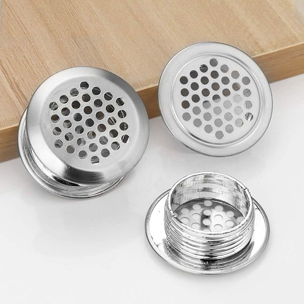 Runde ventilationsgitre i rustfrit stål, pakke med 10 til skab