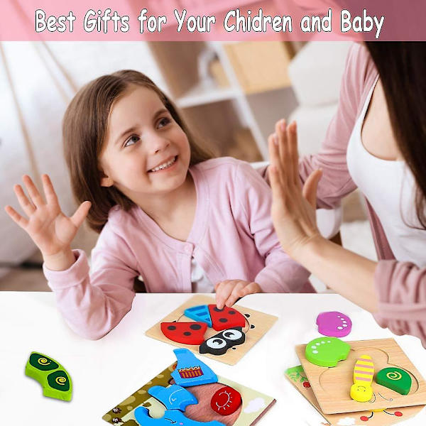 Träpussel för småbarn Djurpussel Pusselset Tidig inlärning Baby Barn Utbildningsspel Leksaker Presenter (Växel)