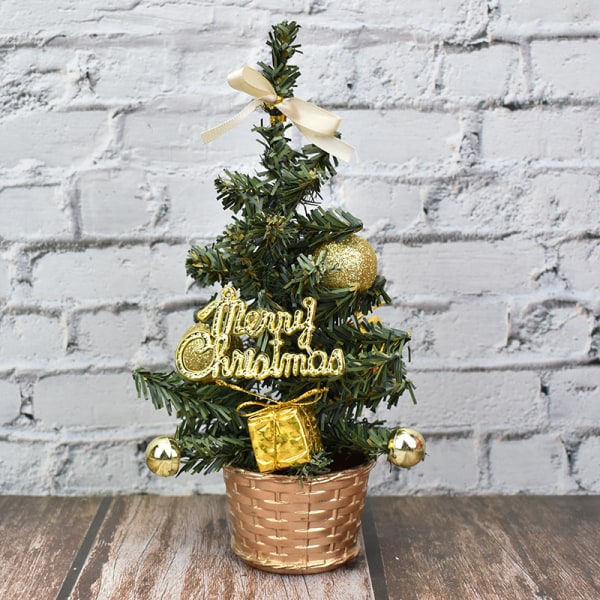 Mini Artificial Christmas Tree - Gold (with Ornament), 20cm Deskt