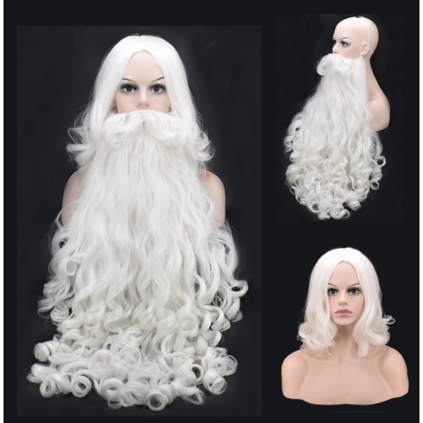 Lyxig jultomte cosplay prestandadräkt, 60 cm skägg+huvudöverdrag