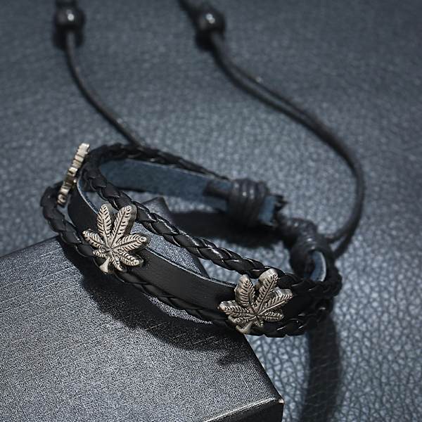 Europeiska och amerikanska vävda smycken enkelt pärlstav lönnlöv herr läderarmband trendiga accessoarer