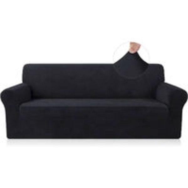 Stretch Soffaöverdrag Universal Svart Polyester Soffa Skydd 2 Sitsig