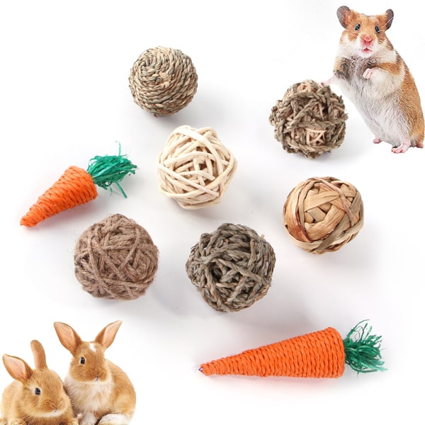 Packa små djurlekbollar Tugggräsbollar och rullande tuggleksaker för att förbättra husdjurs tandhälsa för kaniner Chinchilla Hamstrar
