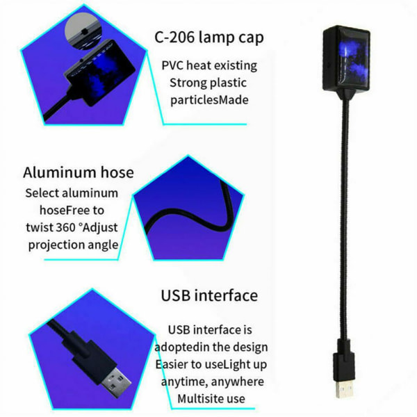 Car Atmosphere Lamp Bil USB Star Sky Lamp Full Star Projection La