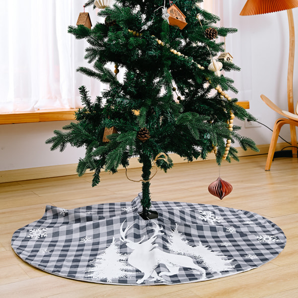 Moose Plaid Tree Skirt-120cm-Grey, Christmas Tree Decoration, Art