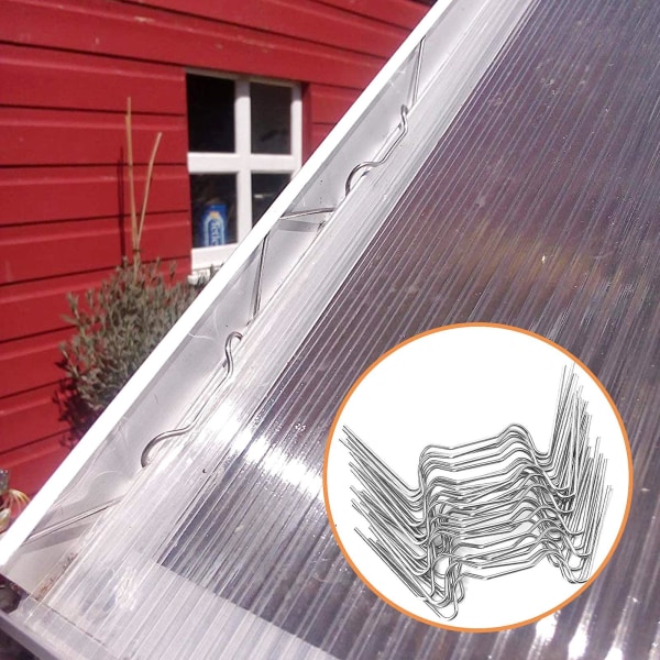 Växthusreparationssats, rostfritt stål Fästklämmor för växthusglasrutor inkluderar 50 delar glasklämmor W trådklämmor