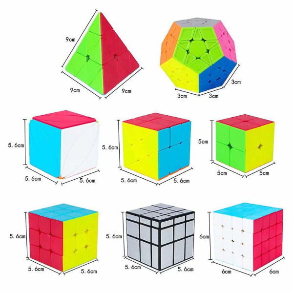 Hastighet Kub Set, Magic Cube Bundle 2x2 3x3 4x4 Pyramid Megaminx Ivy Mirror Windmill Stickerless Cube Pussel Leksaker (8 Pack)