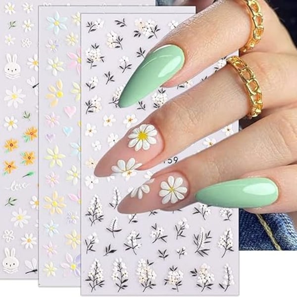 5D Daisy-präglade nagelklistermärken Sommarblomma nail art Bl