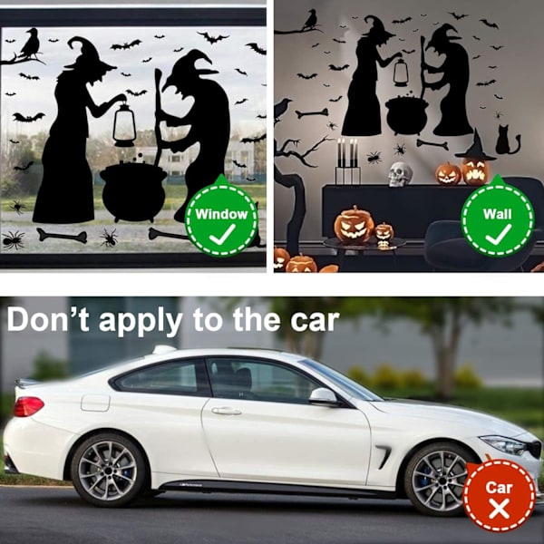 1 kpl Halloween-seinätarra, seinätarra noidalla ja lepakolla Patt