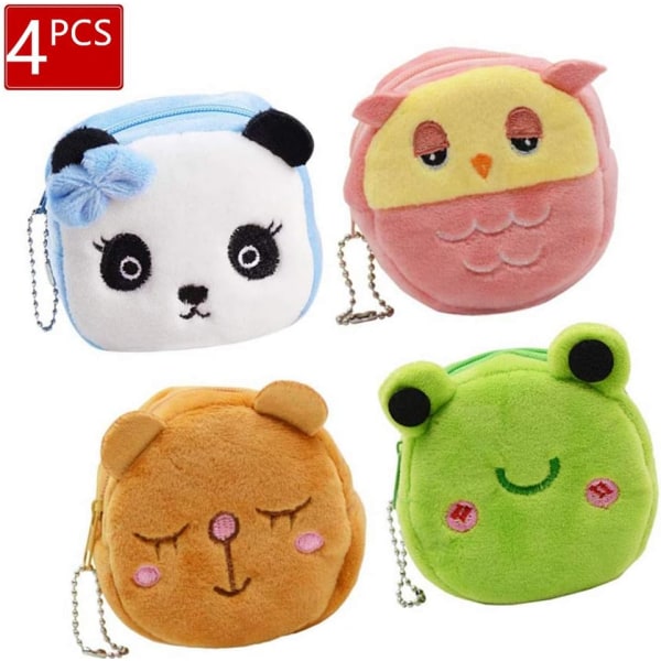 4Pcs Cute Plush Coin Purse Cartoon Animals Coin Pouch Bag Coin Tr