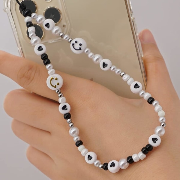 Beaded Cell Phone Wrist Strap, Kawaii Smiley Face Star Beaded Rai