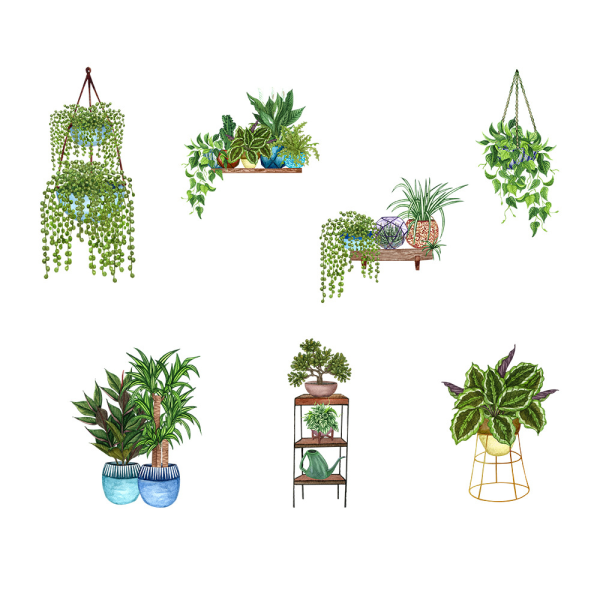 Green Leaf Plant Potted Hanging Baskets Scandinavian Wall Sticker