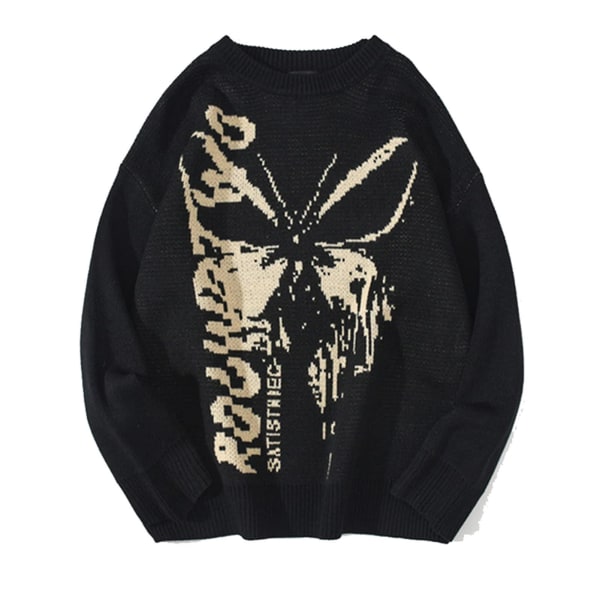 Women&#39;s Sweater Butterfly Jacquard Loose Casual Pullover Fashion Trendy Warming Sweater For Winter Christmas Gift（M Black）