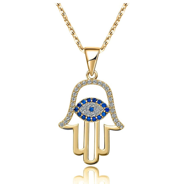 Onda öga Hamsa hand halsband 14k guldpläterat tredje öga vit blå