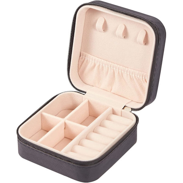 Svart, 9,5 * 9,5 * 5 cm liten bärbar syntetiskt läder smyckeskrin