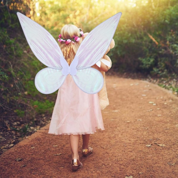 Fairy Wings Dress Up Glittrande skira vingar Fjäril Fairy Halloween kostym Änglavingar för barn Flickor Kvinnor（Vit）