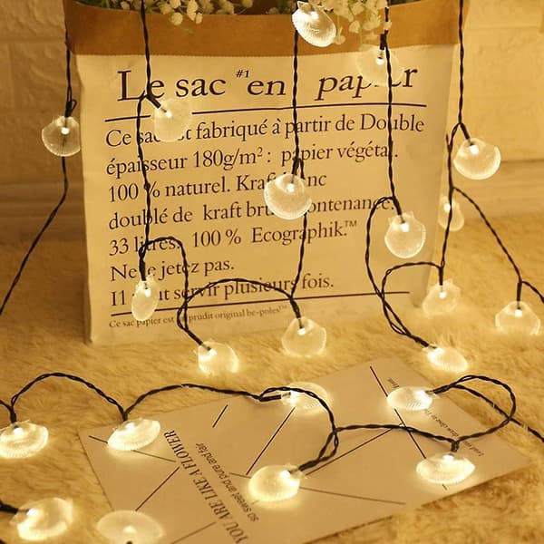 Shell Solar String Lights, 6m, 30 lys, Bryllup Jul Bursdag Ferie Rom Gård Dekorative Led Lys