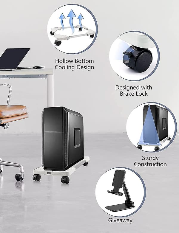 Computer Stand, Justerbar Mobil Cpu Stand Med Rullende Caster Hjul