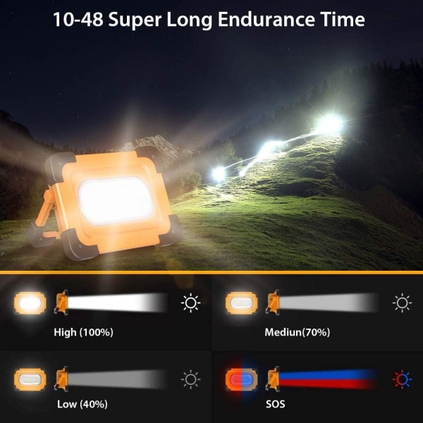 Oppladbar LED-spotlight 60W 3000 Lumen arbeidslys med 9000mAh batteri og 4 moduser solcellepanel bærbar lanterne utendørs spotlight for camping, DIY