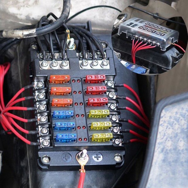 12-vejs bilsikringboks 6 ind 6 ud bilsikringboks universel automative sikringboks med LED-indikator bærbar bilsikringboks