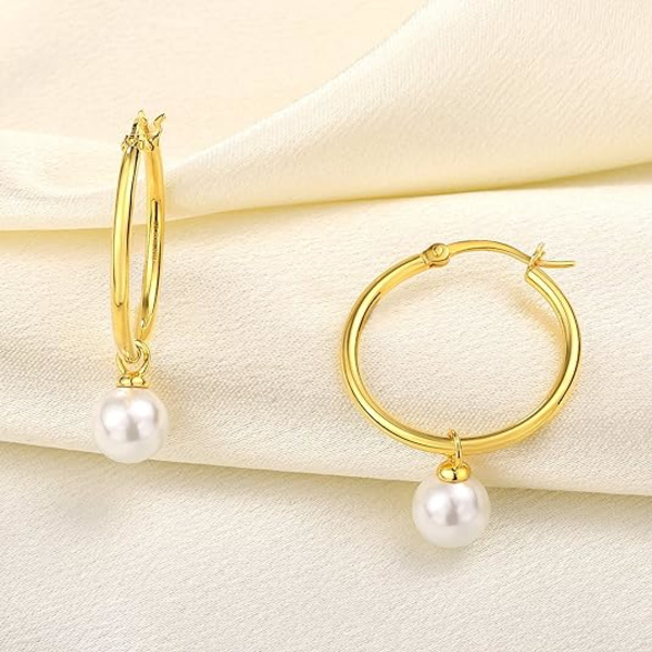 Simulerede Danlge Pearl 925 Sterling Sølv Hoop Øreringe
