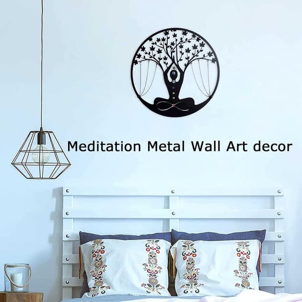 Meditation Metall Väggdekor, Yoga Livets Träd, 7 Chakra Stenar,