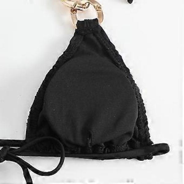 Dame Triangel Bikini Sett Side String Bikini Sett 2-delt Badedrakt Halter BH Topp med Stringtruse Bunn Blå L Blue L