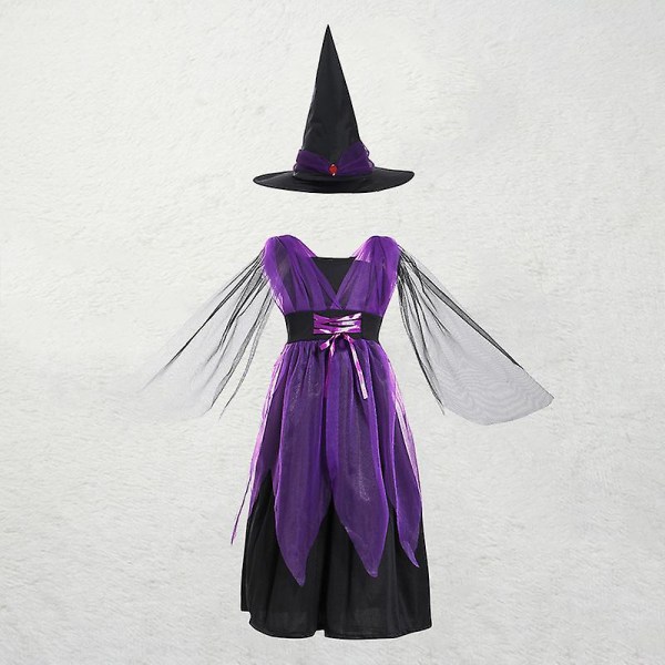 Halloween kostume heksetøj Cosplay lang hættekappe til børn（100 cm lilla B）