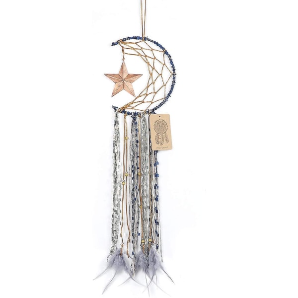 Dremisland Dream Catcher Handgjord Halv Circle Moon Star Design med Feathersl Gift（Blå）