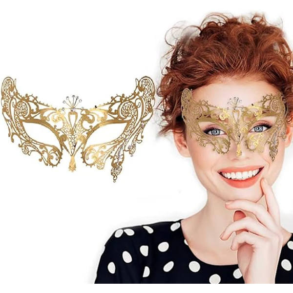 Lady of Luck Kvinners Maskeball Blonder Maske S (Golden-01 Metall)