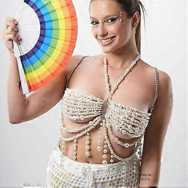 Mode Bikinis Kedjor Strand Kroppskedjor BH Pärlor Bröstkedja Kroppssmycken Tillbehör för Ravefester Strandklubbskläder