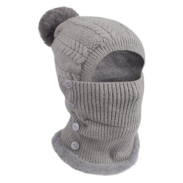 Talvinen lämmin neulottu kaula-aukko lämmitin sarjat, joustava neulottu pipo hiuspallolla, pehmeä paksu fleece vuorattu, naiset（Pink）