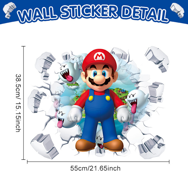 Mario seinä tarra, tapetti, PVC, huoneen sisustus, 55*38cm