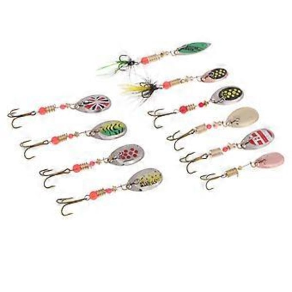 Set med 10st Metall Fiskedrag Roterande Paljetter Drag Sked Hårda Beten med Tredubbelkrok()